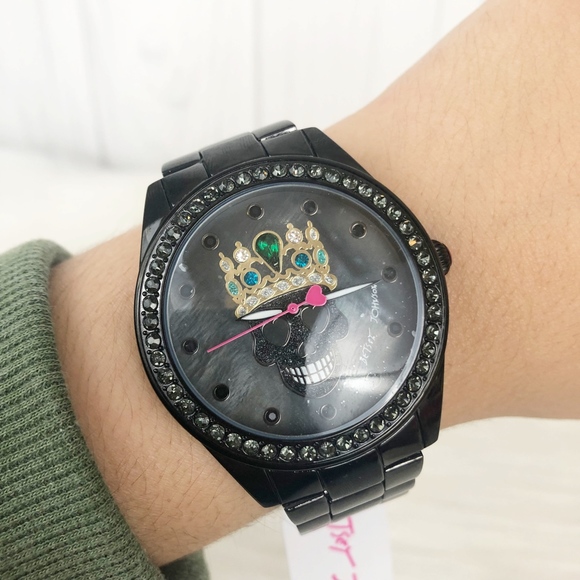 Betsey Johnson Black Skull Crown Watch - Picture 7 of 8